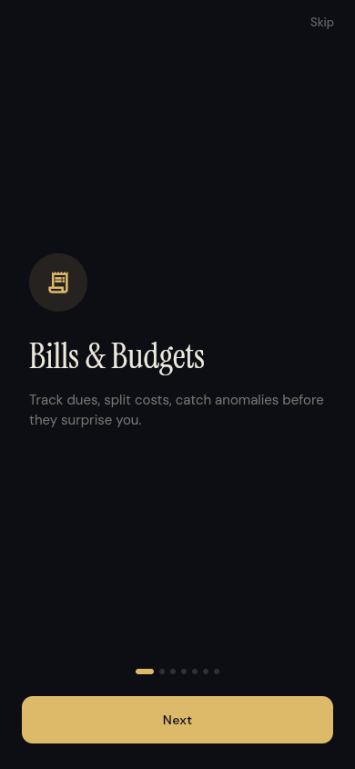 Housabl Bills & Budgets onboarding screen
