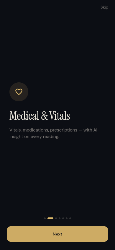 Housabl onboarding screen introducing Medical & Vitals tracking